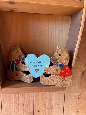 Handmade / Wooden Bear Wall Decor with Heart